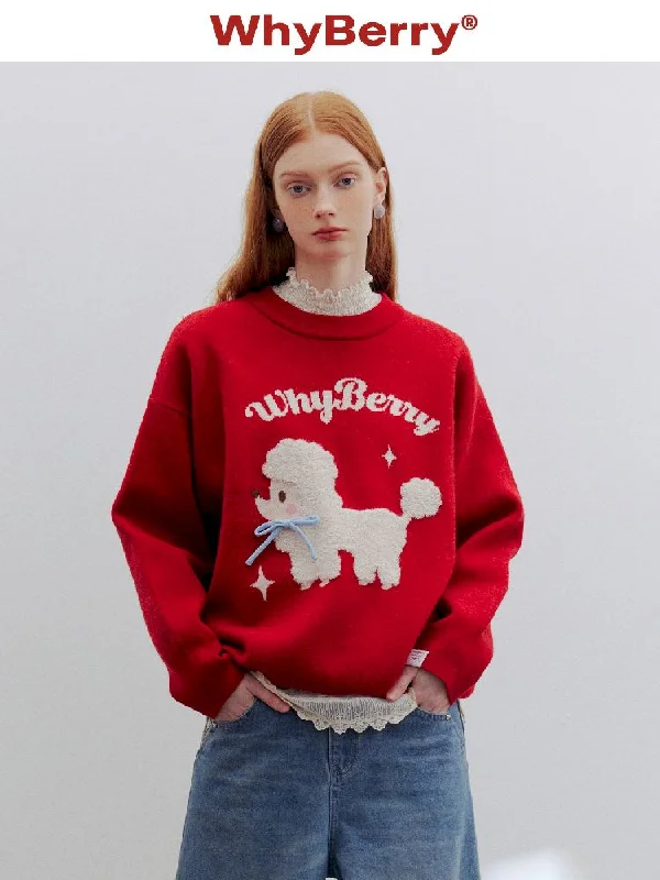 Red puppy cartoon sweater【s0000005778】 Boxy Sweater Fitted Sweater A-Line