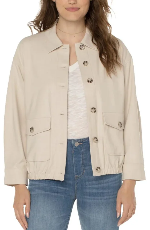 Liverpool Button Front Jacket w/ Flap Pockets Oversized Jacket Tailored Jacket Straight Jacket