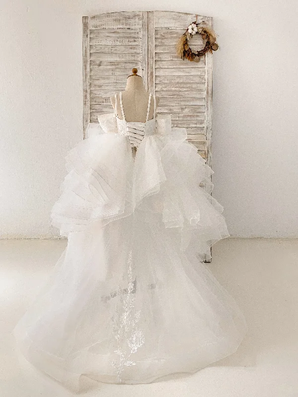 Off Shoulder Ivory Lace Tulle Straps Corset Back Horsehair Wedding Flower Girl Dress Off Shoulder Ivory Lace Tulle Straps Corset Back Horsehair Wedding Flower Girl Dress