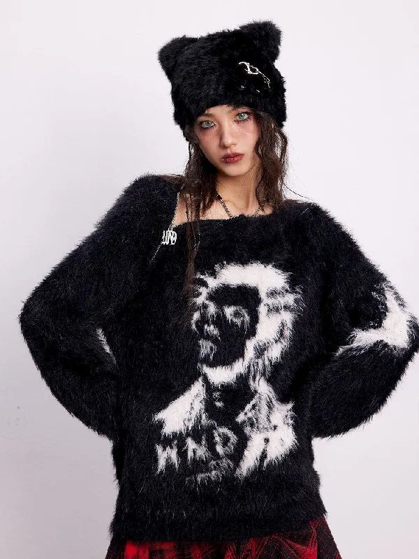 Shaggy textured slant collar knit sweater【s0000004762】 Sweater Knitwear Pullover