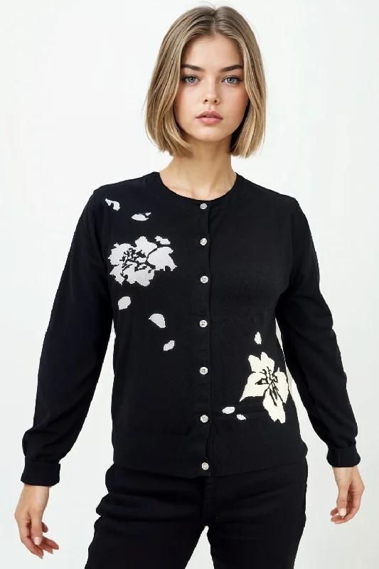 H5835 FLORAL CARDIGAN SWEATER Tailored Straight A-Line