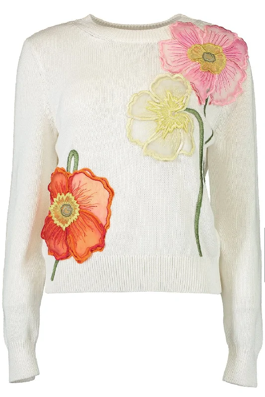 Painted Poppies Embroidered Jumper Cashmere Blend Cotton Blend Poly Blend