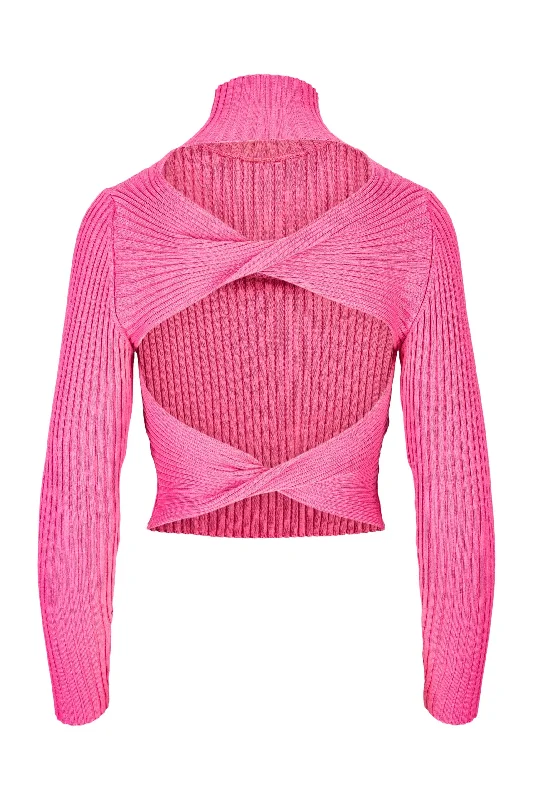 Joy Knitted Sweater - Pink Solid Print Embellished