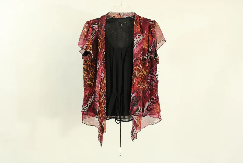 Sara Michelle Patterned Built-In Cardigan Top | Size Petite L Spandex Rayon Corduroy