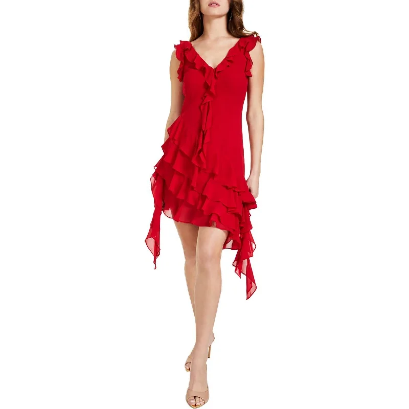 Mila Womens Chiffon Ruffled Shift Dress