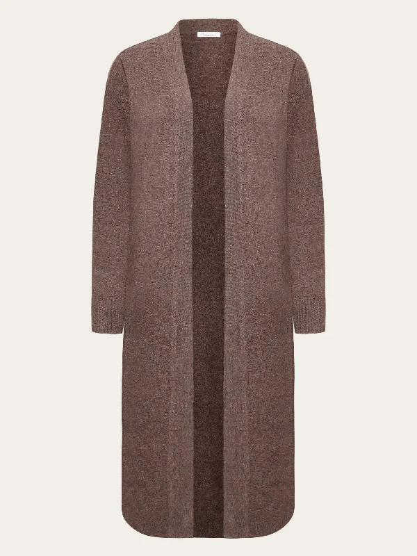 Lambswool long cardigan - RWS - Demitasse (brown) Solid Print Embellished