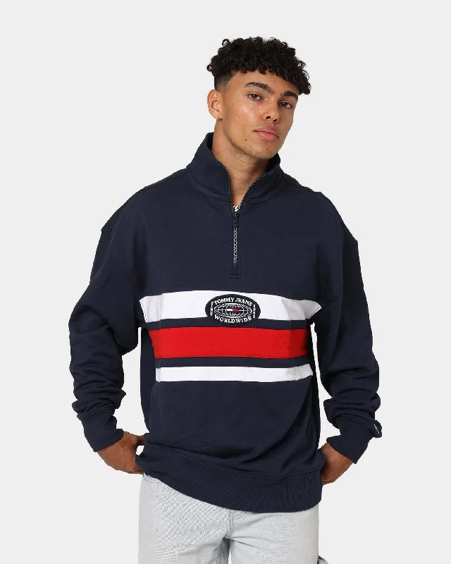 Tommy Jeans Branded Half Zip Sweater Twilight Navy Denim Fabric Leather Fabric Suede Fabric