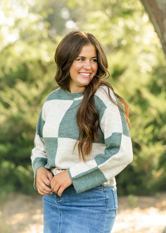 Rosi Color Blocked Checkered Sweater - FINAL SALE Ribbed Striped Patterned