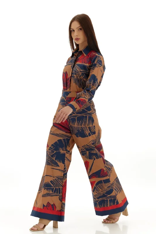 Beige & Blue Floral Pant Cotton Skinny,