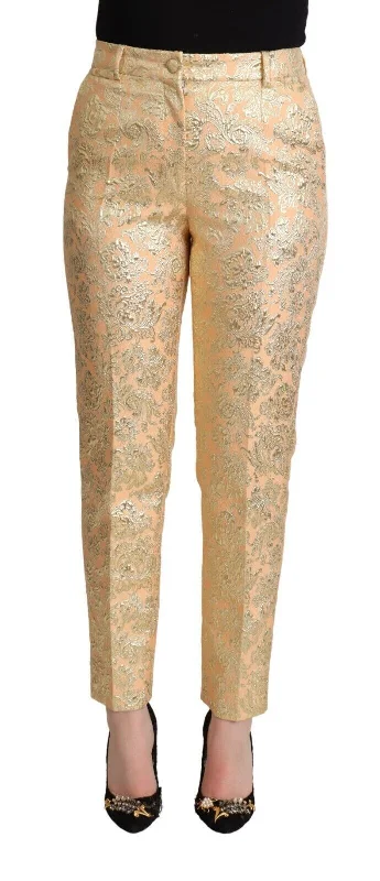 Dolce & Gabbana Elegant High-Waisted Pink Brocade Pants Straight Limited Edition,