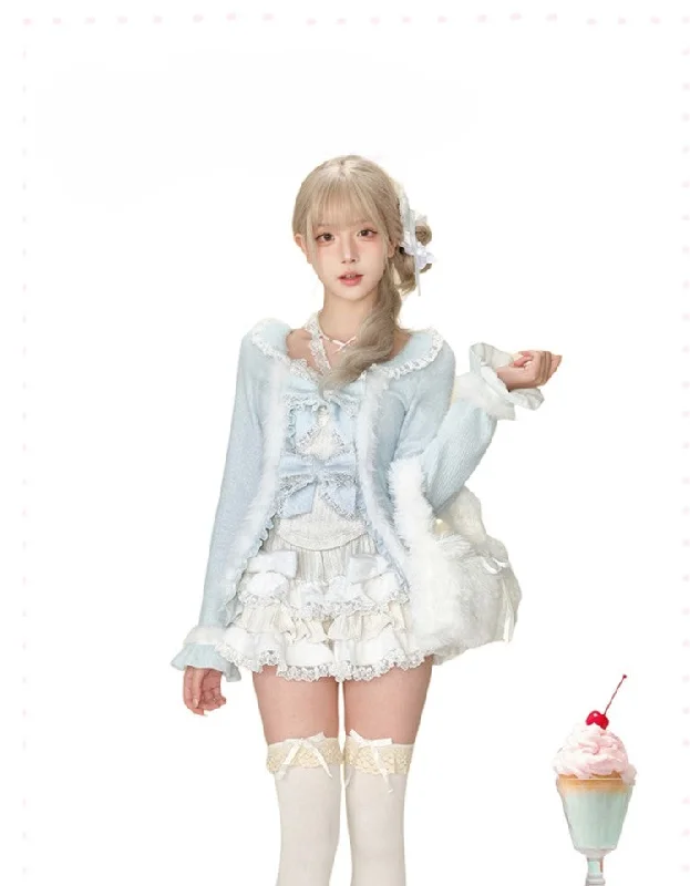 Sea Salt Condensed Milk Knitted Cardigan/Knitted Camisole/Cake Skirt SER0101 Front Pockets Side Pockets Patch Pockets