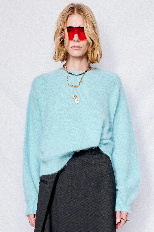 Aqua Fuzzy Balloon Sleeve Sweater Layered Multi-layer Single Layer