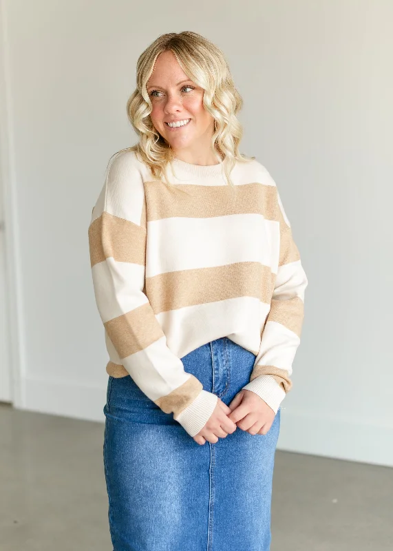 Soft Crewneck Striped Sweater - FINAL SALE Satin Blend Silk Blend Wool Blend