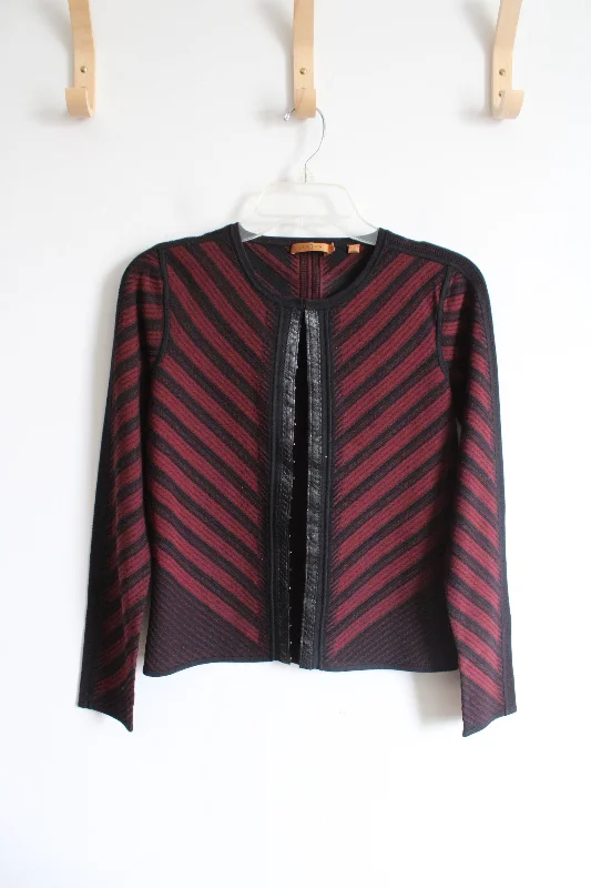 Essendi Black & Red Striped Silk Blend Cardigan | M Zippered Front Buttoned Front Snap Front