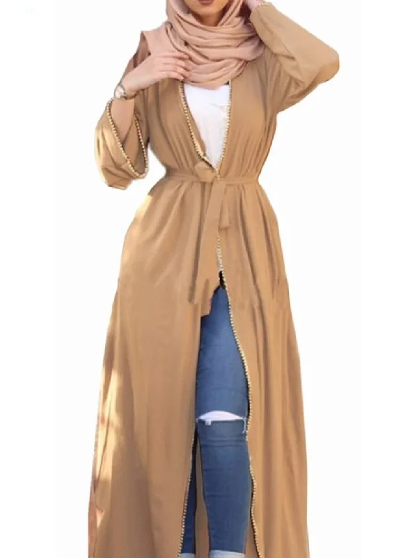 Women Moroccan Cardigan Long Arab clothing Mesh Blend Leather Blend Suede Blend