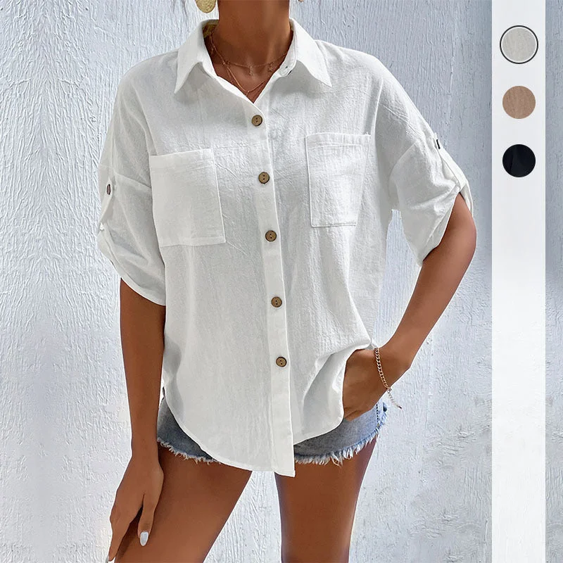 IKEARLAX New popular new summer 2025 Popular trade button-up cardigan top short-sleeved pocket lapel shirt Fitted Slim Tailored