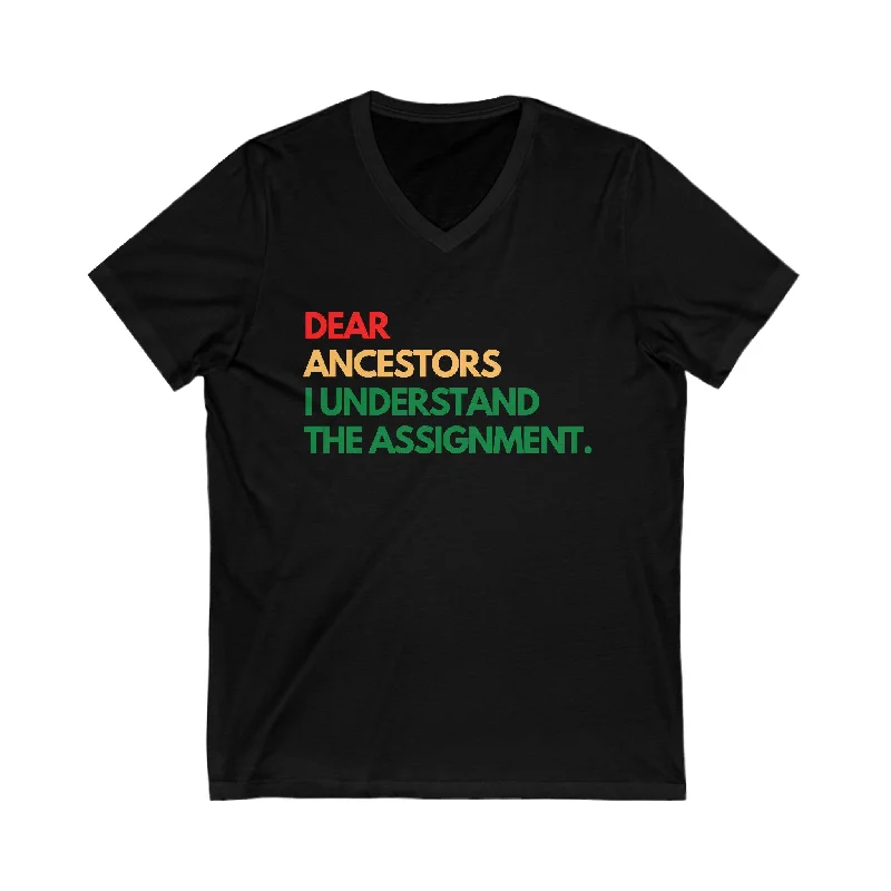 Dear Ancestors Unisex V-Neck Tee Lace Blend Ribbed Blend Corduroy Blend