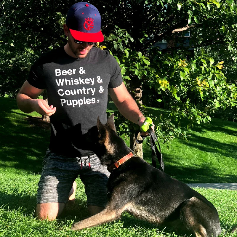 Beer & Whiskey & Country & Puppies T-Shirt Asymmetrical Pockets Print