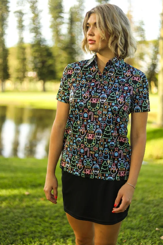 CA Ladies Funky Golf Shirt | Neon Christmas Knit Fabric Woven Fabric Fleece Fabric