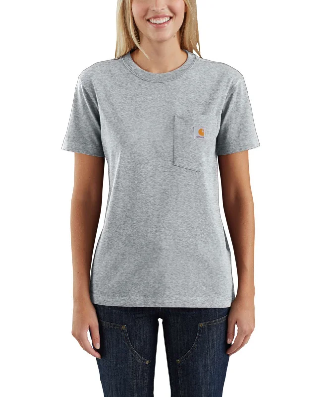 Carhartt Women’s WK87 Short Sleeve Pocket T-Shirt - Heather Grey Anti-Pilling Machine Wash Handmade