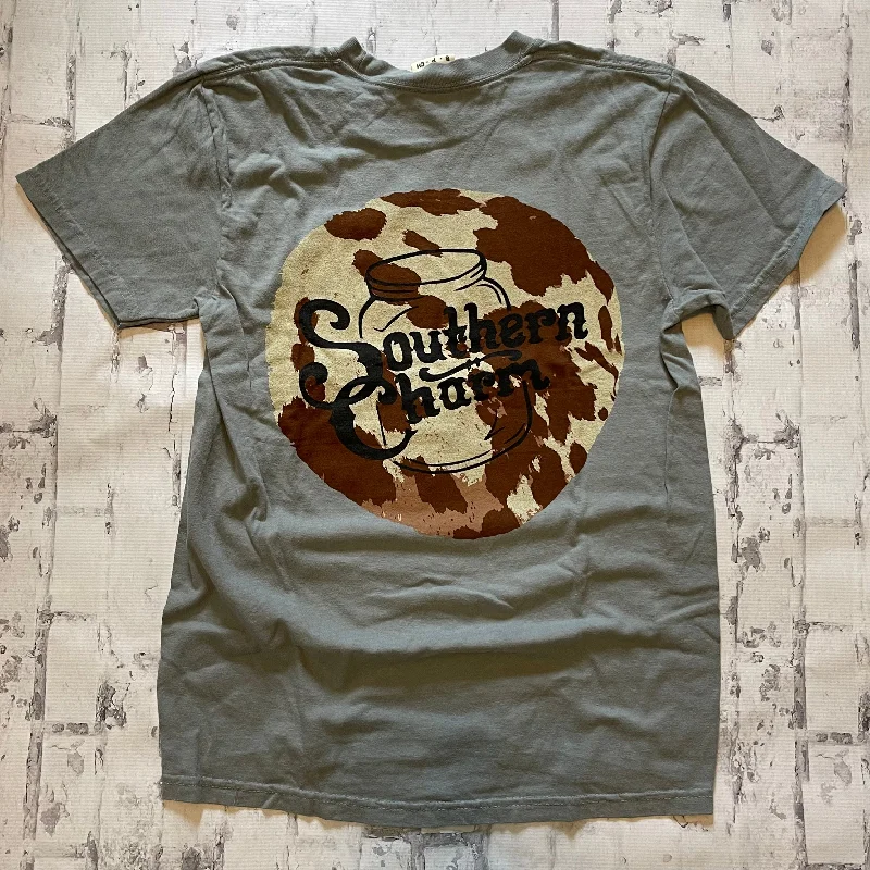 Southern Charm "Cow Original Circle" Short Sleeve T-shirt - Granite Basic T-Shirt Crew Neck Short Sleeve