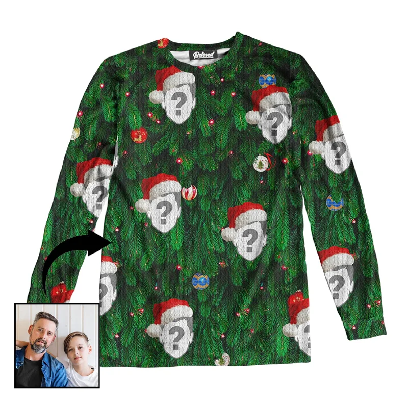 Custom Christmas Tree Unisex Long Sleeve Tee Notch Collar Peter Pan Collar Cowl Neck