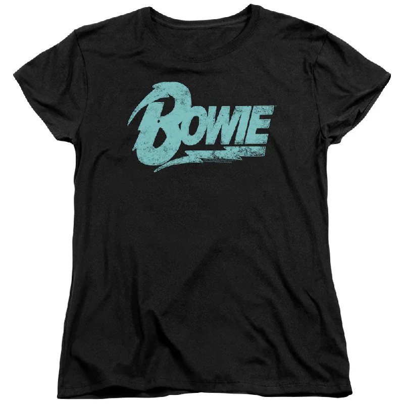 David Bowie Logo Women's 18/1 100% Cotton Short-Sleeve T-Shirt Boxy Fit Fitted Loose