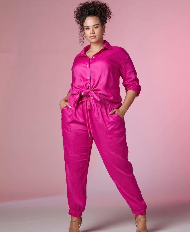 Plus Size Easy Linen Shirt Polka Dot Checkered Tartan
