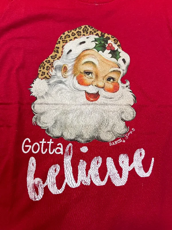 “Gotta Believe” Santa L/S T Shirt Print Jacquard Patchwork