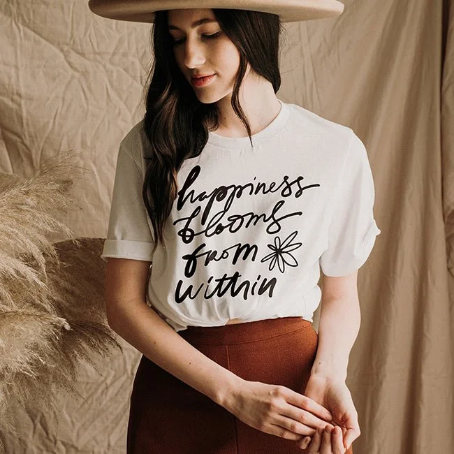 Happiness Blooms From Within Lightweight Tee Beaded Sequined Faux Fur