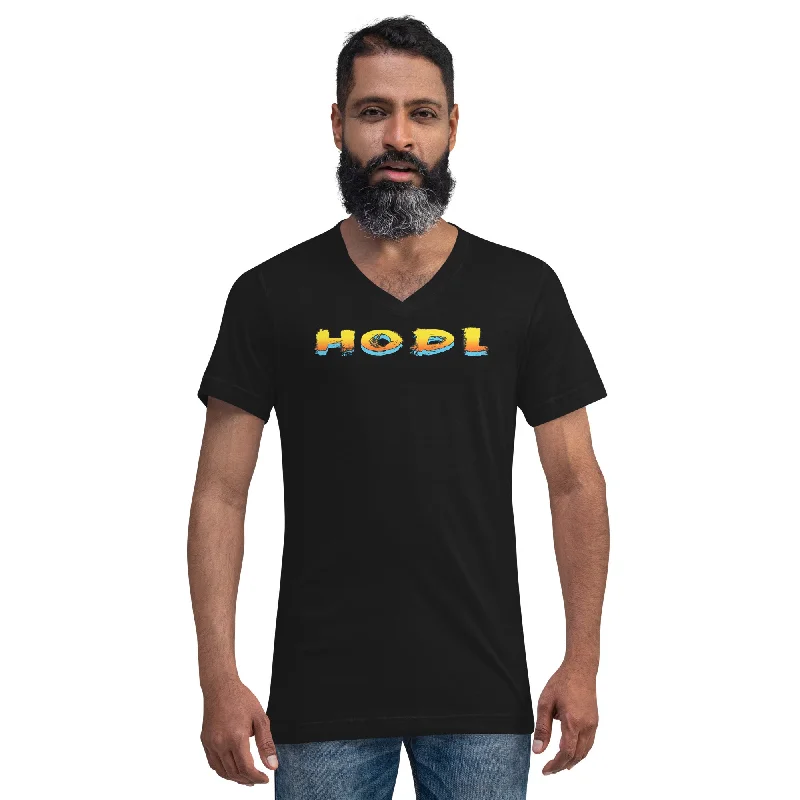 HODL Diamond Hands Your Crypto Bitcoin V-Neck T-Shirt Solid Print Embellished