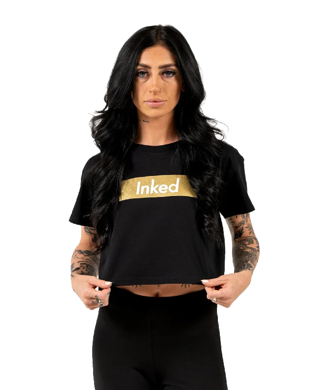 INKED Crop Tee - Black w/ Gold Fashionable Trendy Casual