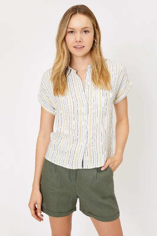 Women Yellow Striped Shirt Modern Contemporary Chic