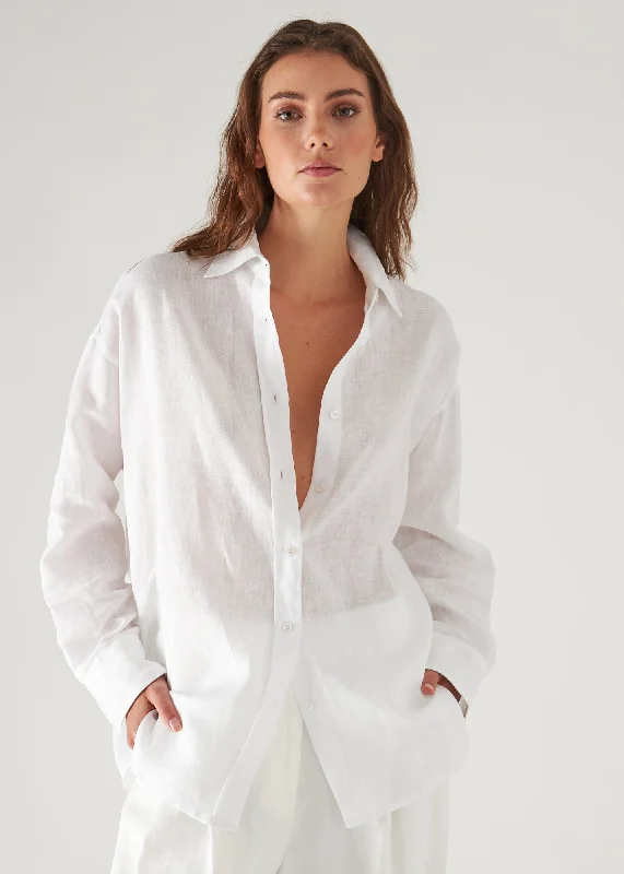 Linen Boyfriend Shirt Print Jacquard Patchwork