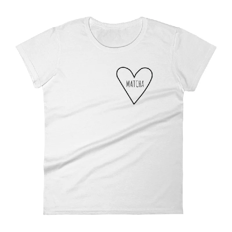 Love Matcha Heart: White Ladies T-Shirt Graphic T-Shirt Round Neck Polyester