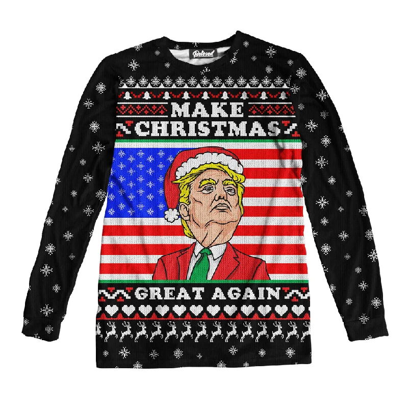 Make Christmas  Great Again Unisex Long Sleeve Tee Hooded Caped Shawl Collar