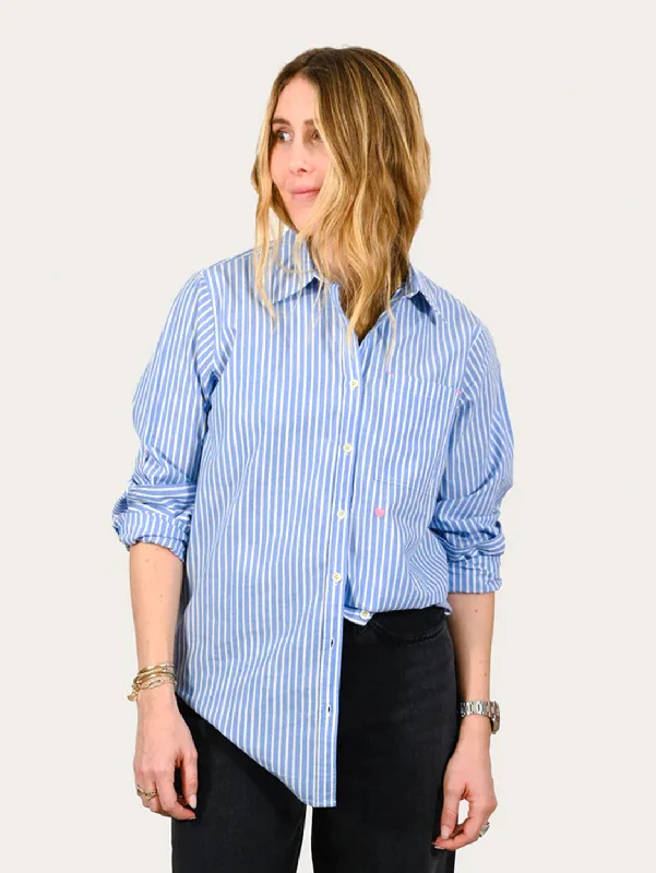 Mia Stripe Shirt - Blue Chenille Brocade Lace