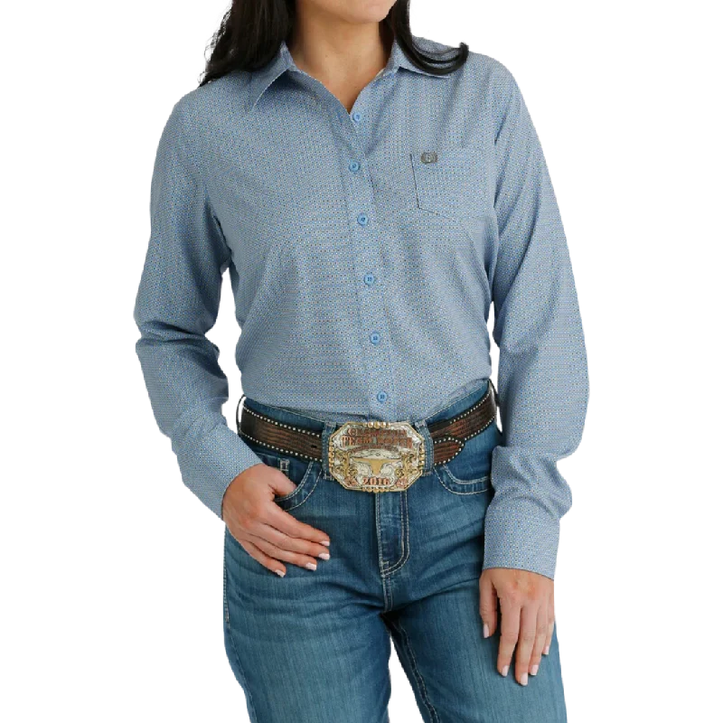 Cinch Women's Spread Collar Blue Shirt Casual Formal Business