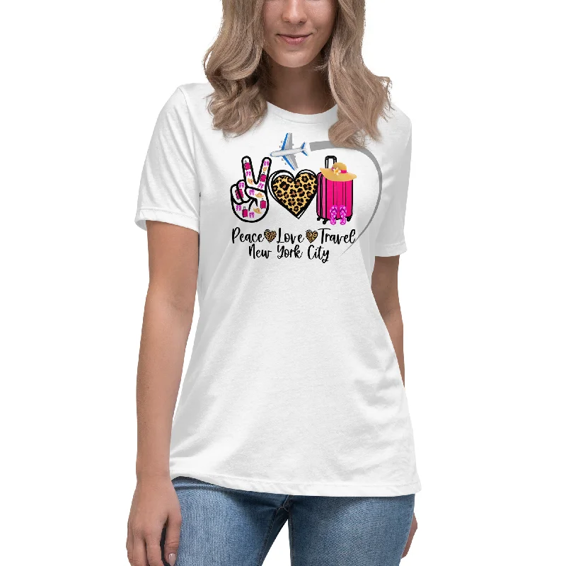 Peace Love Travel - New York City - Women's Relaxed T-Shirt Lace Blend Ribbed Blend Corduroy Blend