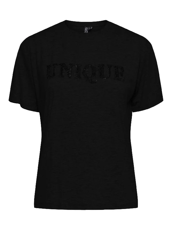 Pieces UNIQUE Tee -BLACK Elasticated Padded Insulated