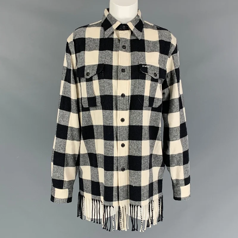 POLO by RALPH LAUREN Size M Black & Cream Cotton Plaid Oversized Shirt Chenille Blend Fleece Blend Nylon Blend