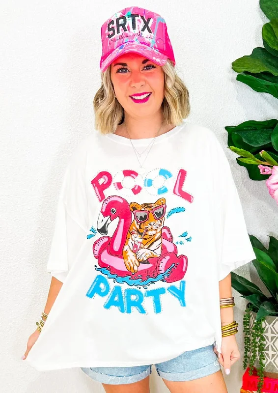 Pool Party Tee - White Front Pockets Side Pockets Patch Pockets