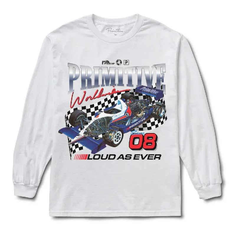 Primitive Finish Line L/S Tee - White Nylon Fabric Polyester Fabric Spandex Fabric