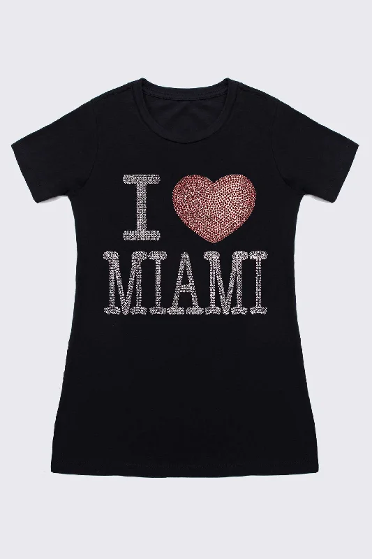 I ❤ MIAMI Tee - Women Machine Wash Dry Clean Hand Wash