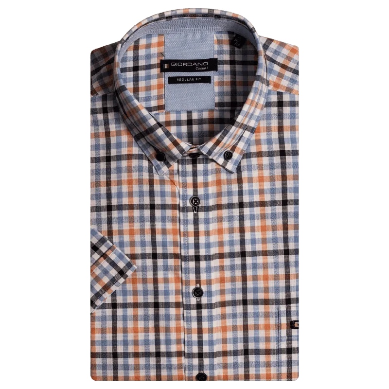 Giordano Short Sleeve Checked Shirt Front Pockets Side Pockets Patch Pockets