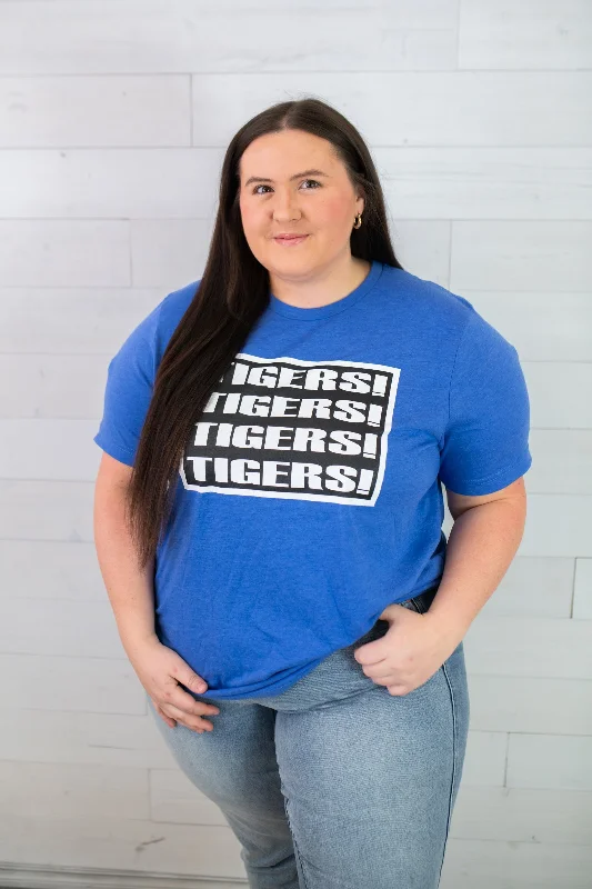 Tigers Tigers Tigers Graphic Tee-Blue Striped Floral Plaid