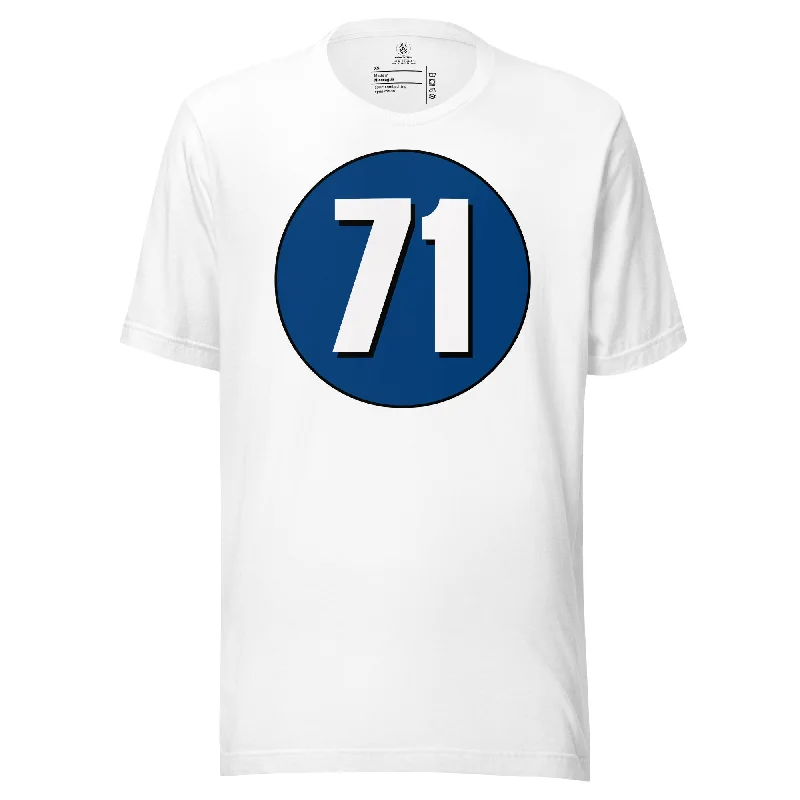 Unisex t-shirt: White on Navy Blue 71 Basic T-Shirt Crew Neck Short Sleeve