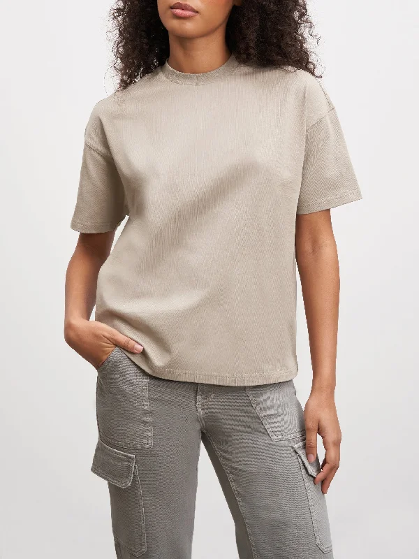 Womens Relaxed T-Shirt in Stone Front Pockets Side Pockets Patch Pockets