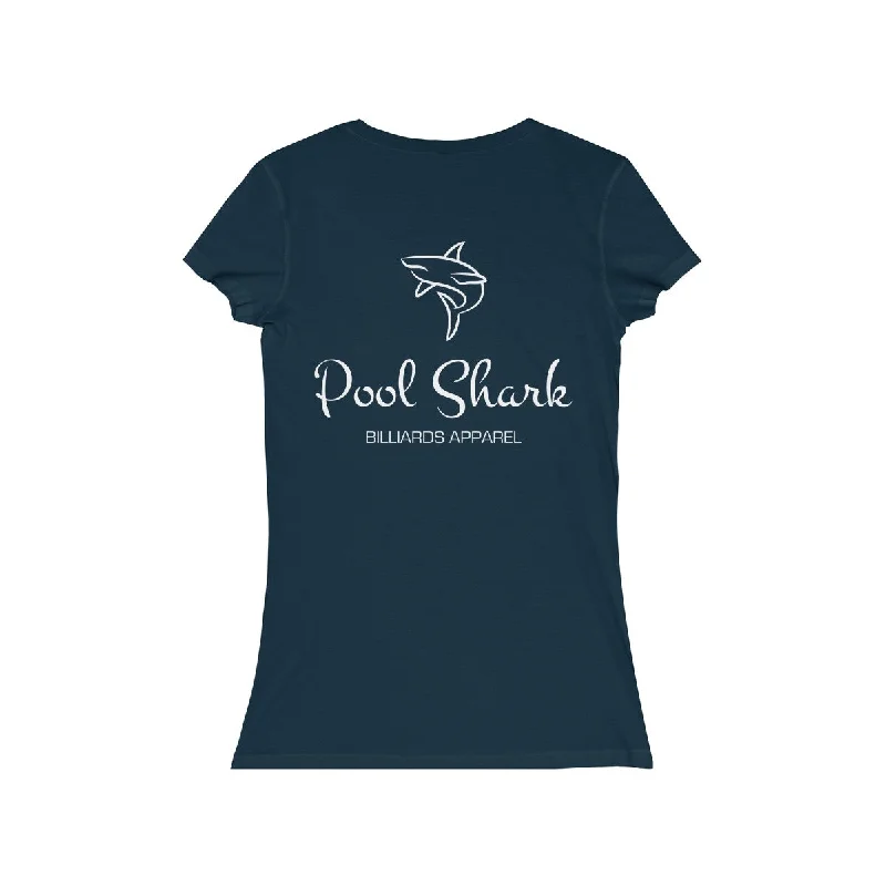 "Pool Shark" Women's Short Sleeve V-Neck Tee Spandex Blend Rayon Blend Denim Blend