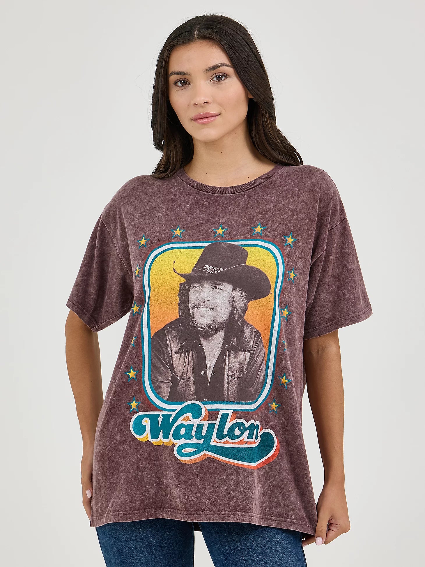 Women's Wrangler 112361054 Oversized Waylon Jennings Tee Shirt Terry Blend Velvet Blend Canvas Blend